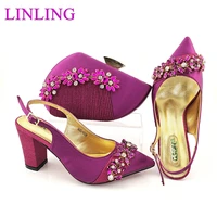 afrcian 2021 new arrival italian design in magenta color party women shoes and bag set with special colorful crystal decoration