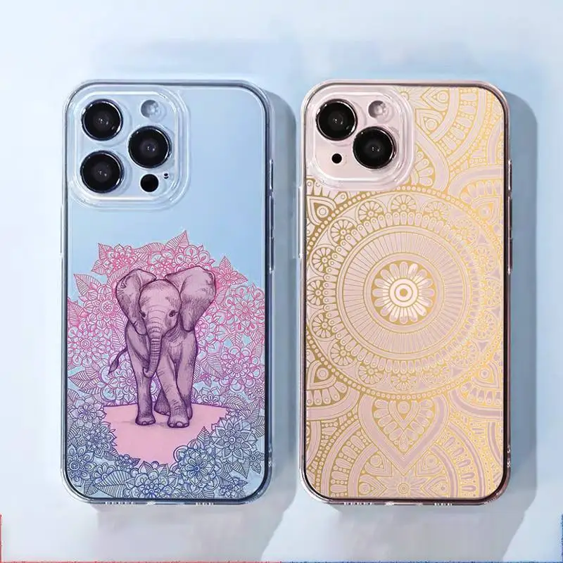 

Mandala color flower Elephant Phone Case For iphone 13 12 11 8 7 plus mini x xs xr pro max Transparent soft