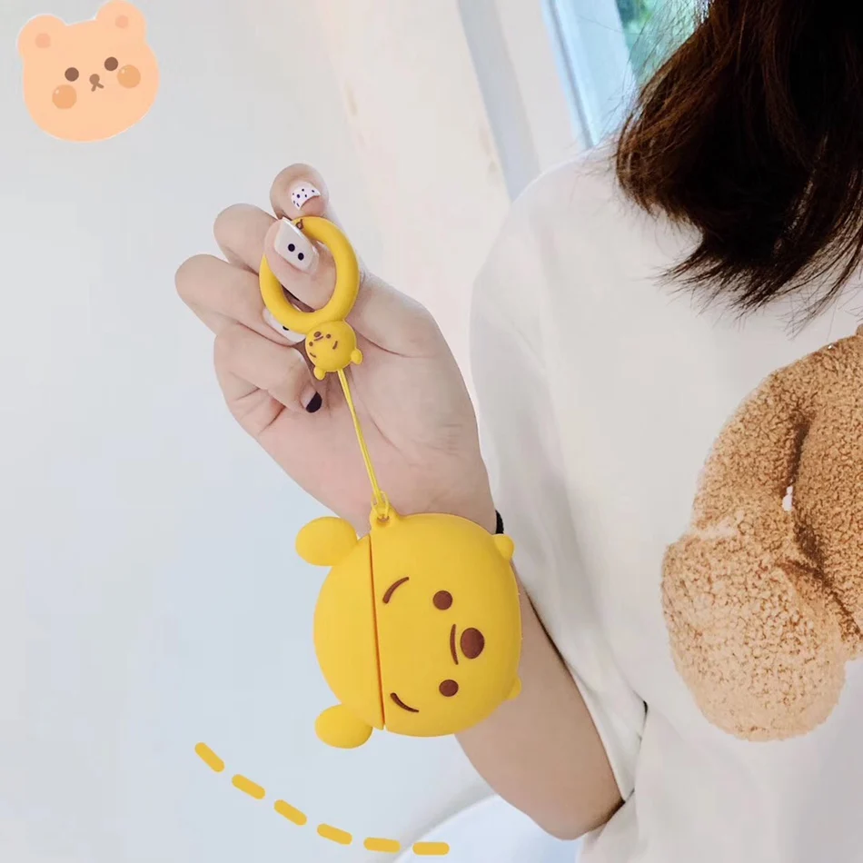 Winnie For AirPods 1/2 Case Cute Cartoon Squirrel Earphone Cases For Apple Airpods 2 Kawaii Soft Protect Cover with Finger Ring Strap - Цвет: Winnie
