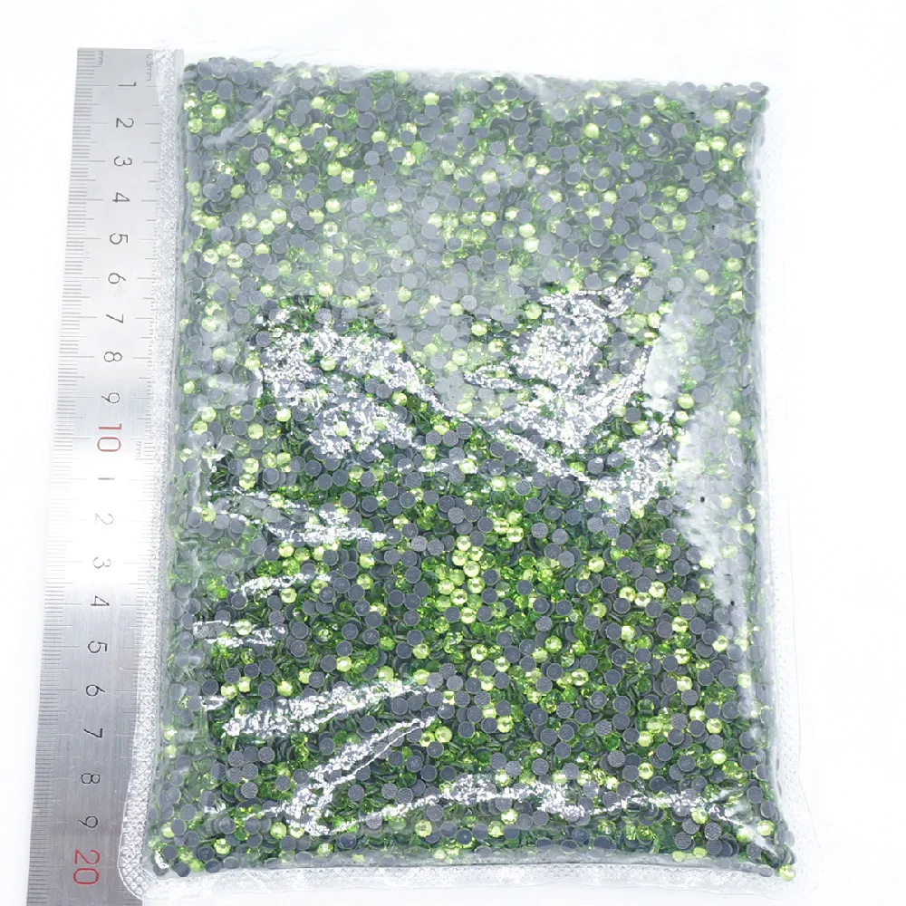 

Lt.peridot Wholesale Large Bulk Packing High Quality Shiny Stones Size SS6 SS10 SS16 SS20 SS30 Black Hotfix Rhinestones