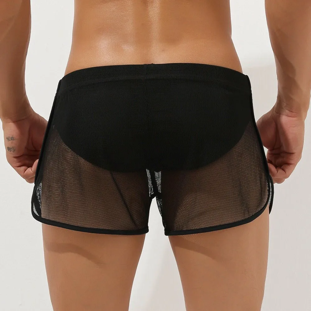 Summer Mesh Men UnderwearSeamless Transparent Boxer Shorts Sexy Lingerie See-through Loose Nightwear Men's Stretchy Lounge Pants