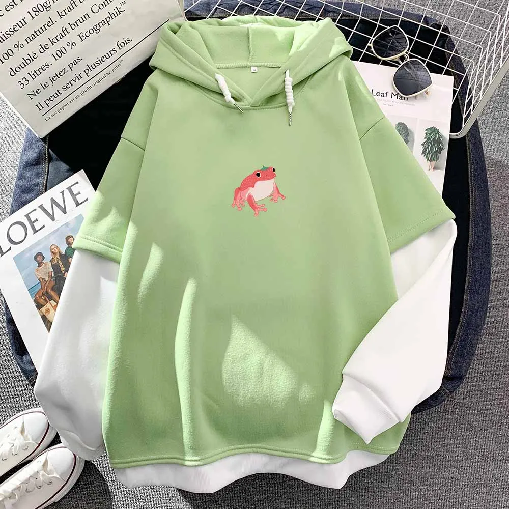 

Kawaii Clothes Cute Frog Cartoon Oversized Hoodie Fashion Sweatshirt Woman Autumn Winter Winter Pullover Women Warm Clothes