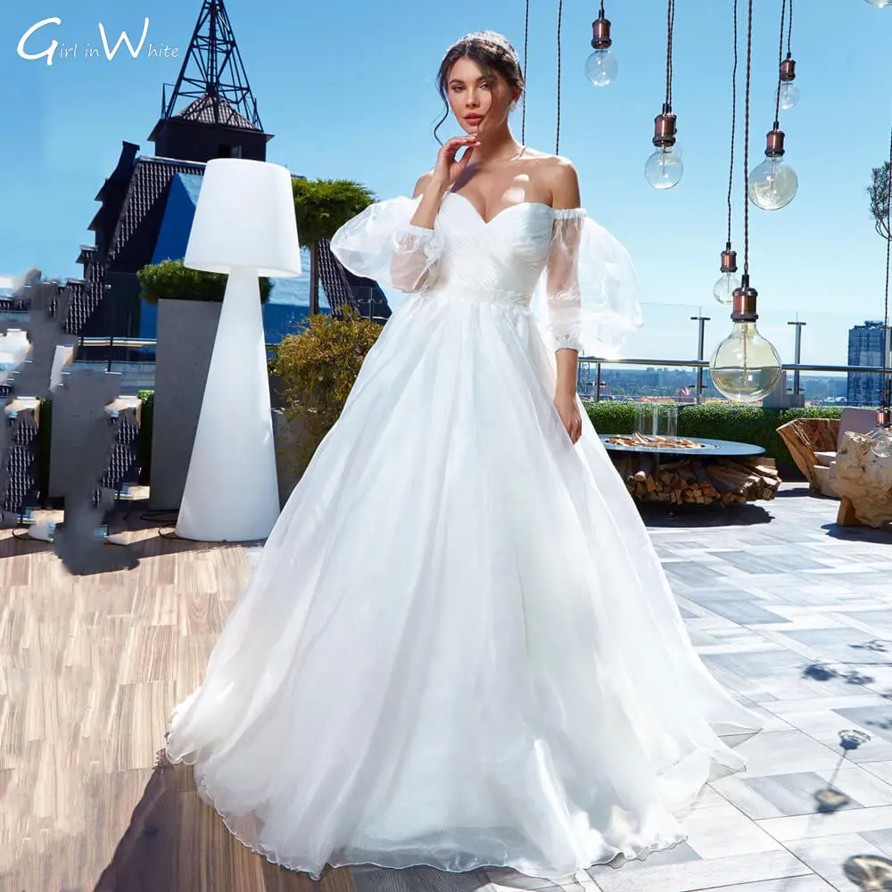 

Off White Ivory Wedding Dress Puff Sleeve Ball Bride Gowns Off The Shouder Lace-up Vestido De Noiva 2021 Princess Bride to Be