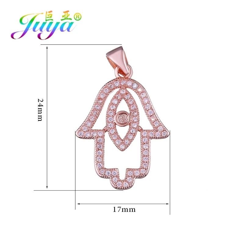 Juya, женское модное ожерелье с кулоном, микро ПАВЕ, циркон, Хамса, рука Фатимы, сглаза, золото/серебро/розовое золото, колье, ожерелье - Окраска металла: Rose Gold Pendant