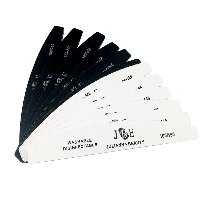 

10pcs/lot Professional Nail File 100/150/180/240 Half Moon Sandpaper White Nail Sanding Grinding Polishing Manicure Care Tools