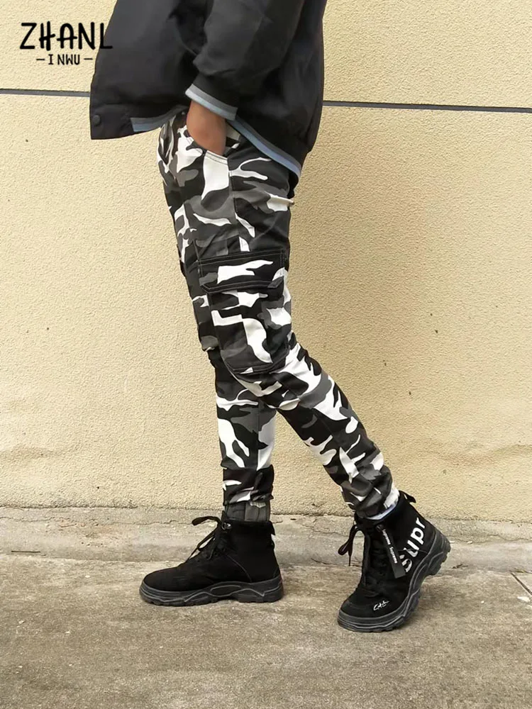 Fashion Men Camouflage Jeans Slim Fit Multi-Pocket Cargo Pants Army Long Trousers Business Casual Camo Joggers Sweatpants Male