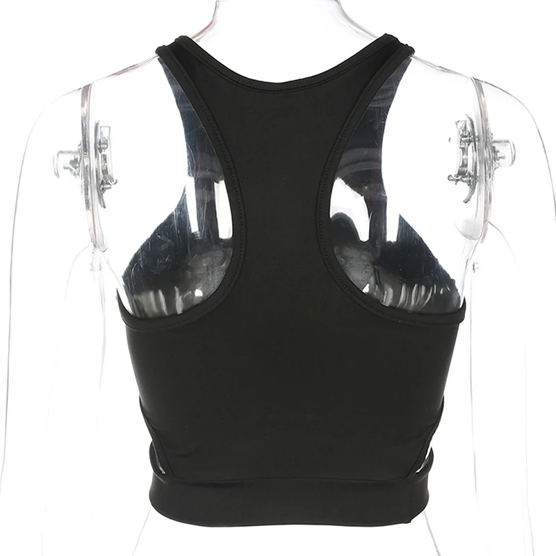 

Summer Hollow Out Sports Vest Womens Stretch Solid Sexy Tank TopsO-Neck Slim Fitness Crop Top Short Black Women Tank Tops