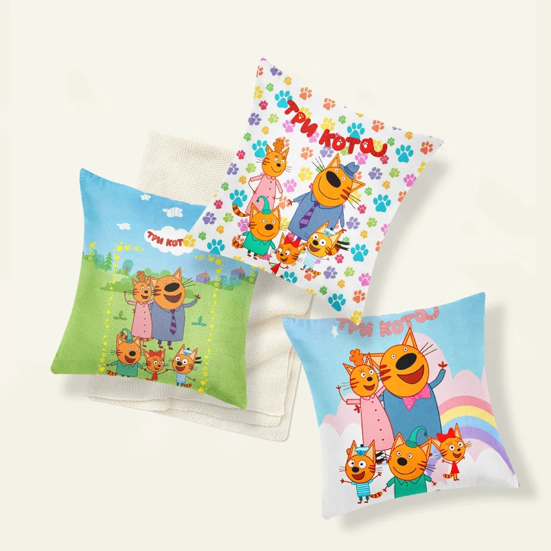 Симпатичная наволочка TpnkoTa с тремя котятами 45 см для всей семьи счастливыми