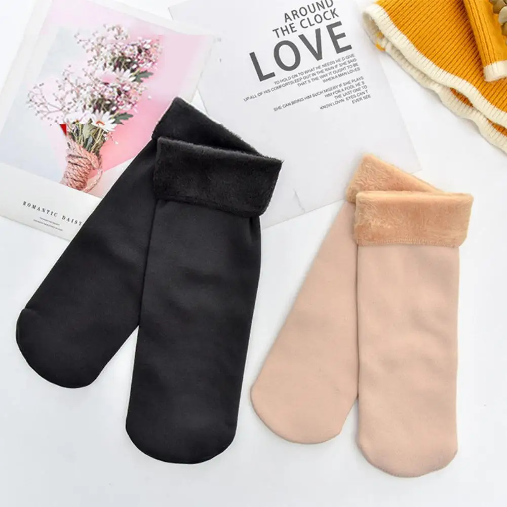 

Winter Women Solid Color Middle Tube Thickening Thermal Warm Home Floor Socks