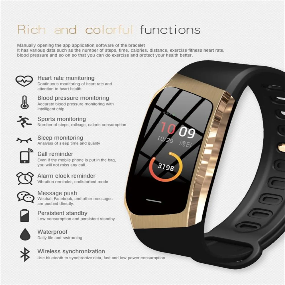 E18 умный Браслет крови Давление монитор сердечного ритма фитнес-трекер Smart watch IP67