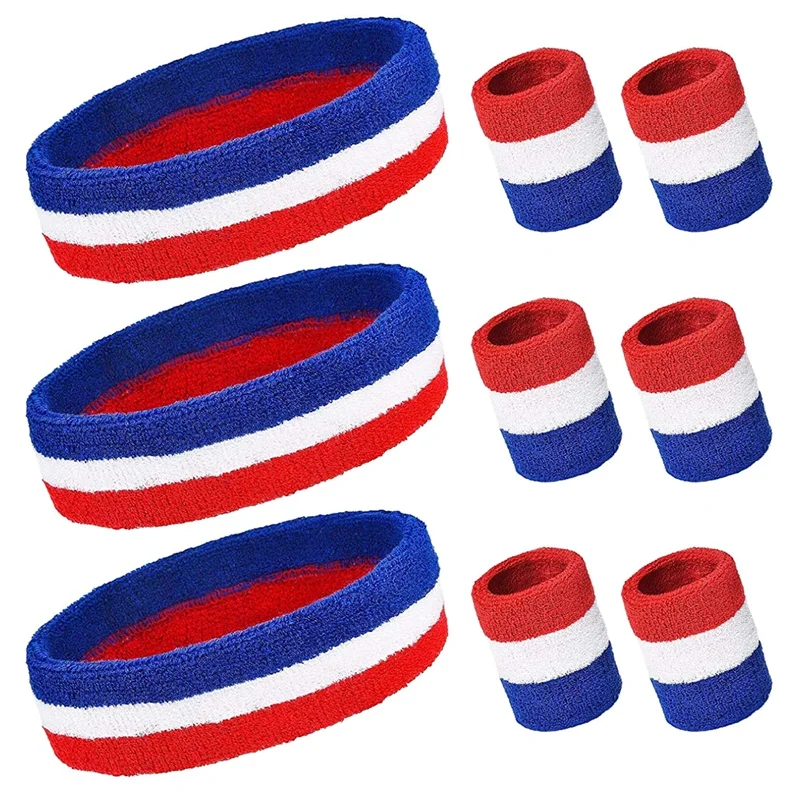 

Комплект полосатых спортивных повязок, включая ранние и браслеты, хлопковые повязки в американском стиле флага для мужчин и женщин