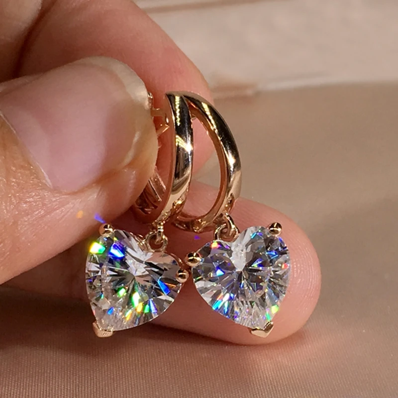 

Charming Rose Gold Color Hoop Earrings Heart Shape CZ Crystal Dangle Earrings Women Wedding Jewelry Gift for Women Girls