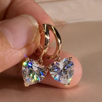 charming rose gold color hoop earrings heart shape cz crystal dangle earrings women wedding jewelry gift for women girls