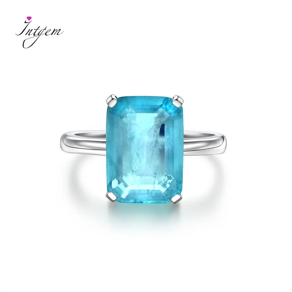 

925 Sterling Silver Emerald Four-claw Ring With Diamonds Water Blue Laparaiba Cross-Border 10*14MM Party Jewelry Gifts Wholesale