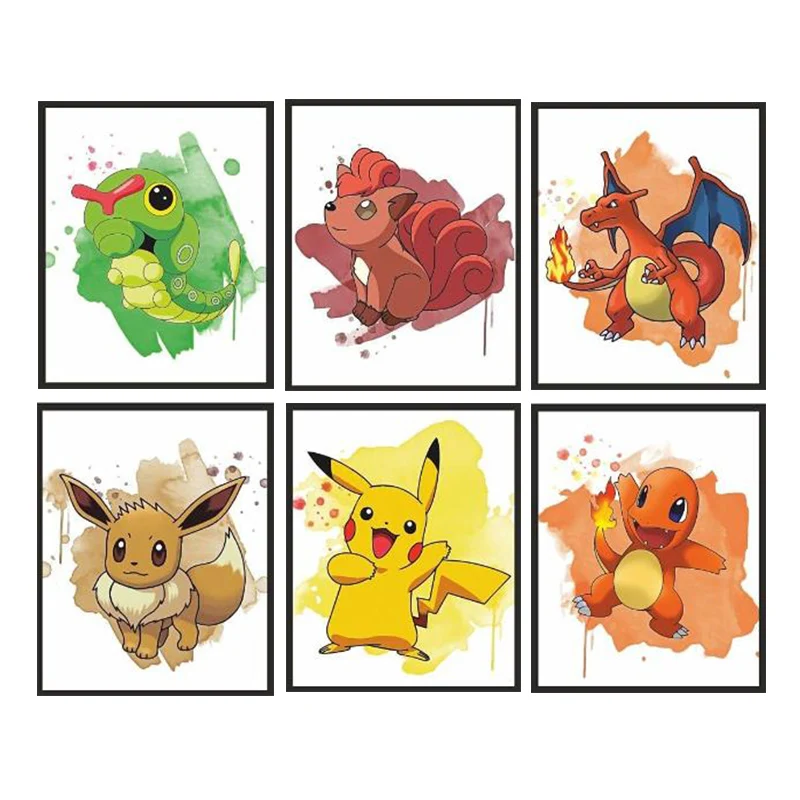 

Anime Pokemon Canvas Painting Pikachu Charizard Eevee Poster Abstract Mural Wall Picture Bedroom Home Cartoon Decor Kids Gifts