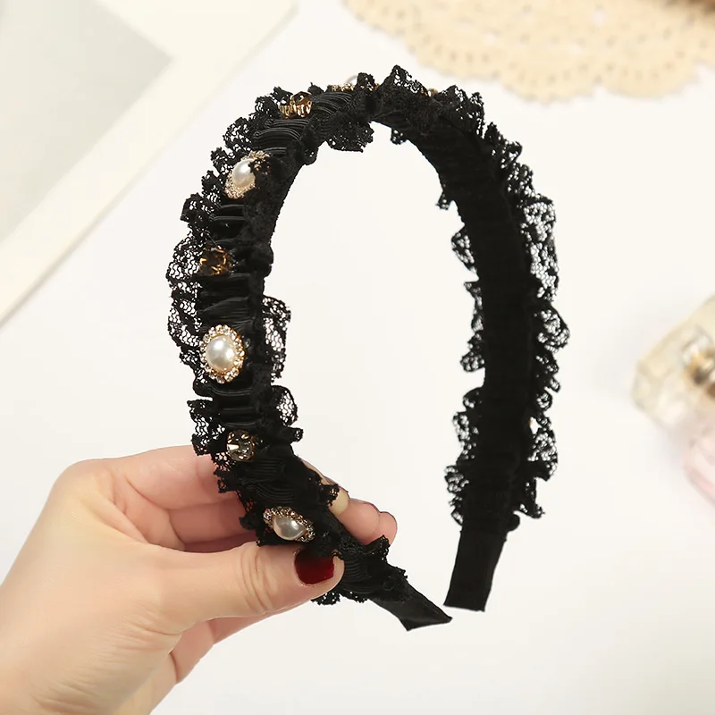 

Korean version of East Gate Wide Edge Heavy Industry Fabric Hairband Lace Retro Pearl Headband Hair Accessories Factory Shop