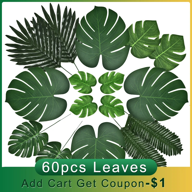 60/120 шт Искусственные тропические Пальмовые Листья для Гавайского моделирования