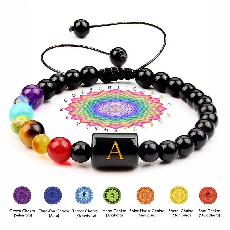 

Браслет Seven Chakra для мужчин и женщин, 26 букв, плетеные браслеты из натурального агата и камня, лечебное беспокойство, Ювелирное Украшение