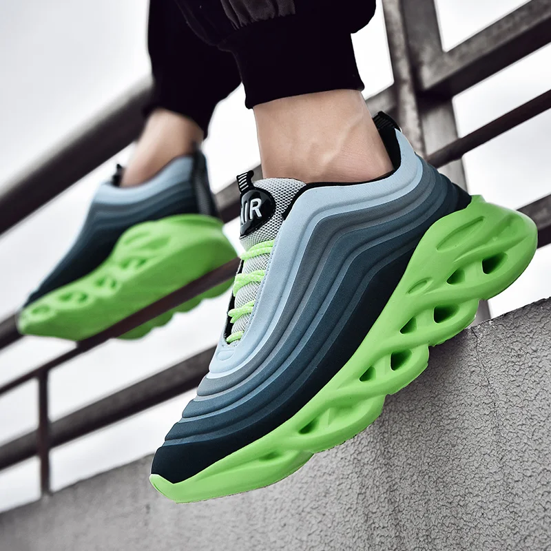 

2021 New Trend Gradient Color Blade Non-Slip Men's Sports Running Shoes Wear-Resistant Soles Soft Breathable Hip-Hop Shoes