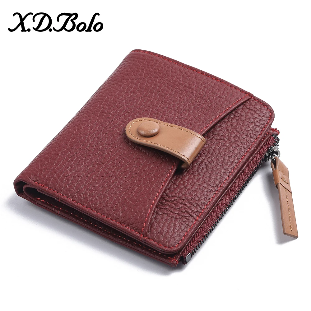 

XDBOLO Leather Wallet Female Fashion Short Wallet for Women Zipper Mini Coin Purse Ladies Small Wallet Female Purse Clutch New