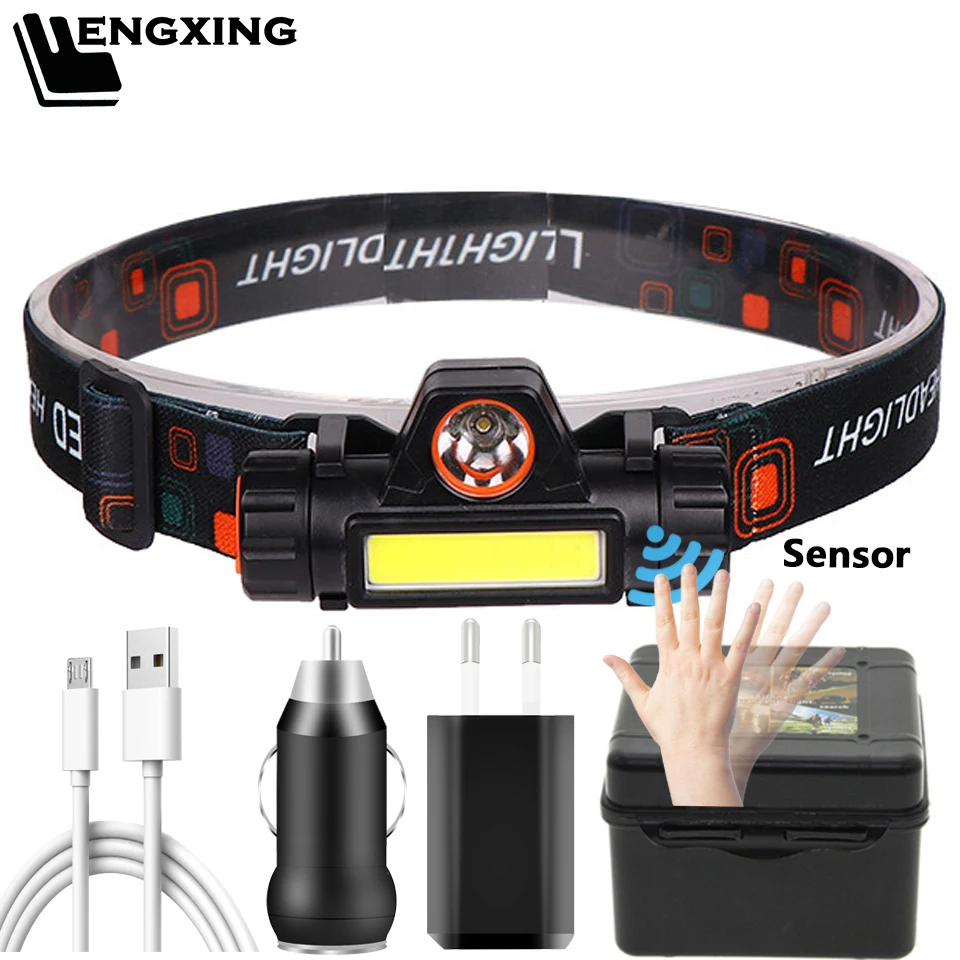 

Сенсор XP-G Q5 налобный фонарь Водонепроницаемый 2500lm Cob Led Встроенный Usb Перезаряжаемый 18650 аккумулятор рабочий свет 5w