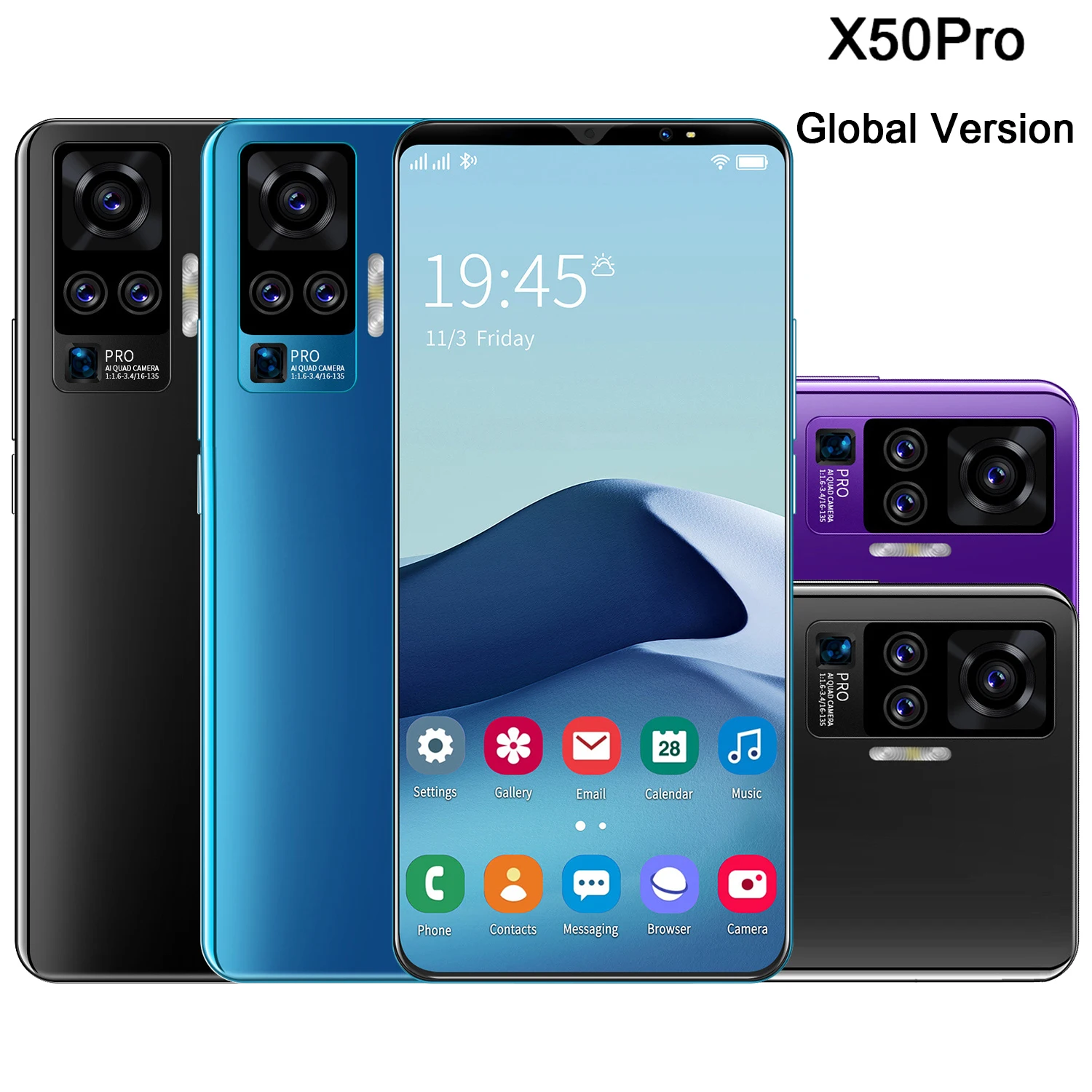 

X50 Pro Global Version Smartphone 6GB+128GB Unlocked Full Screen 4G/5G Android Mobile Phone 4800mAh HD Selfie Charge Cell Phones