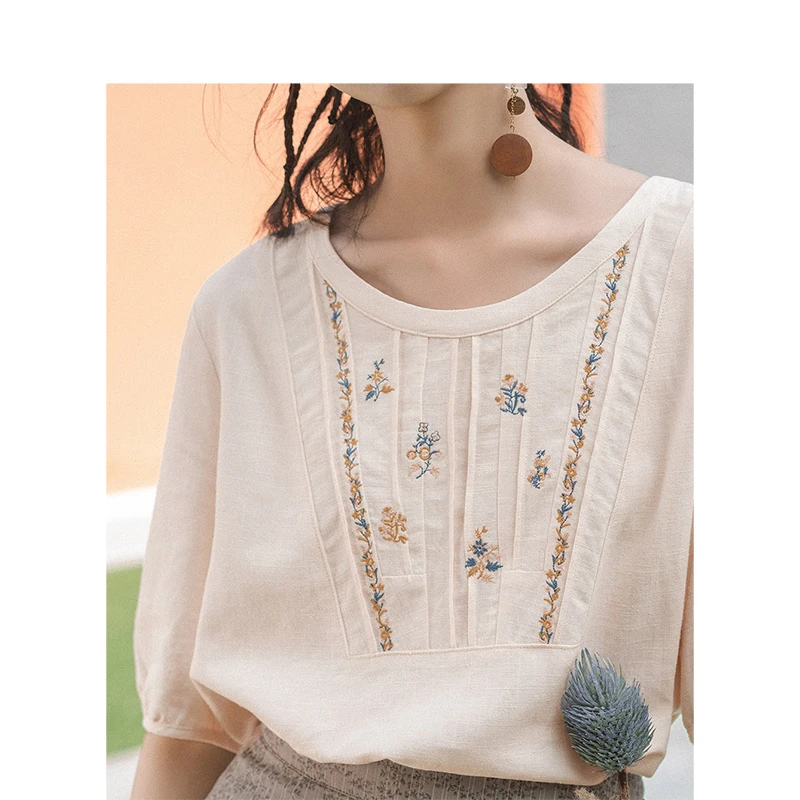 INMAN летняя льняная хлопковая рубашка с цветочным рисунком Женская милая
