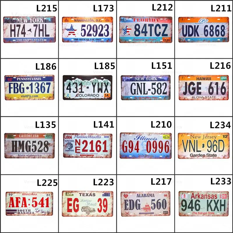 

Vintage Tin Signs Poster Usa Retro Car Number License Plate Metal Plaque Bar Club Wall Garage Home Wall Decor Iron Painting