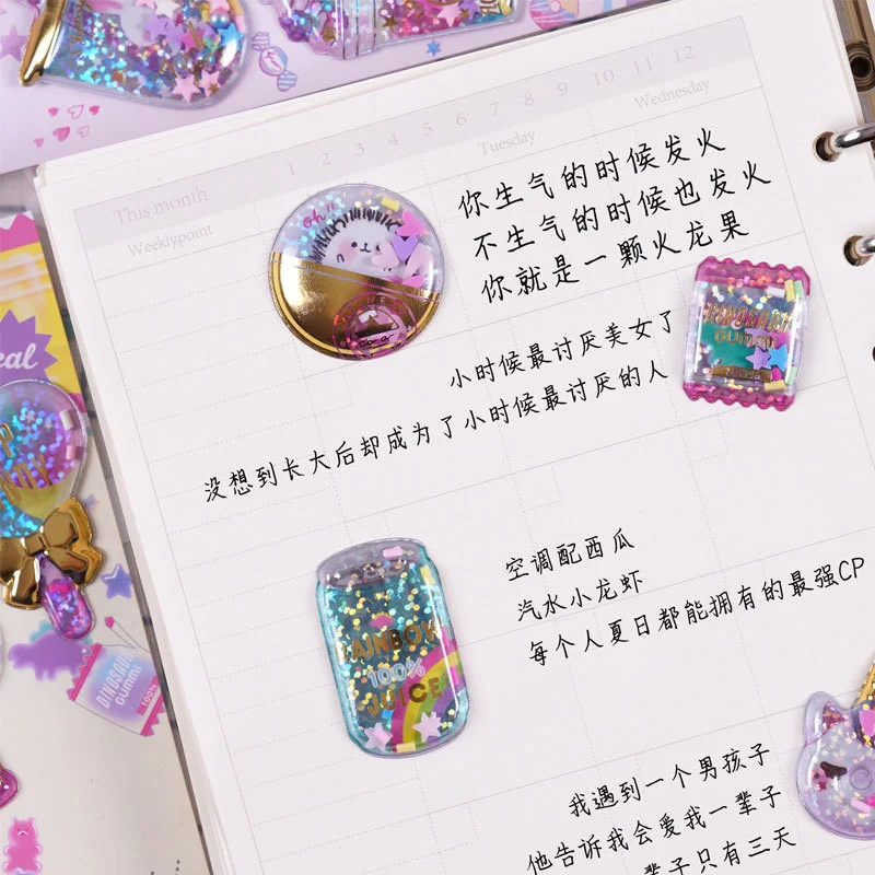 Милые наклейки для журнала Kawaii сверкающие 3D капсулы дневник канцелярские