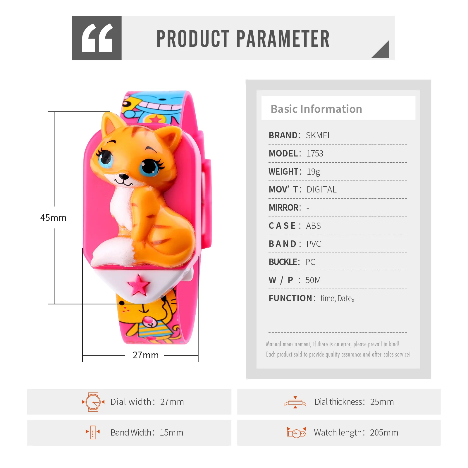 

SKMEI Fashion Cat Girls Watches Creative Detachable Childrens Wristwatch Date Time Digital Fun Kids Watch relogio infantil 1753