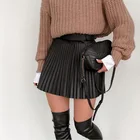 Женская плиссированная юбка, черная мини-юбка из искусственной кожи, с высокой талией, сексуальная, короткая, весна-осень, 2021