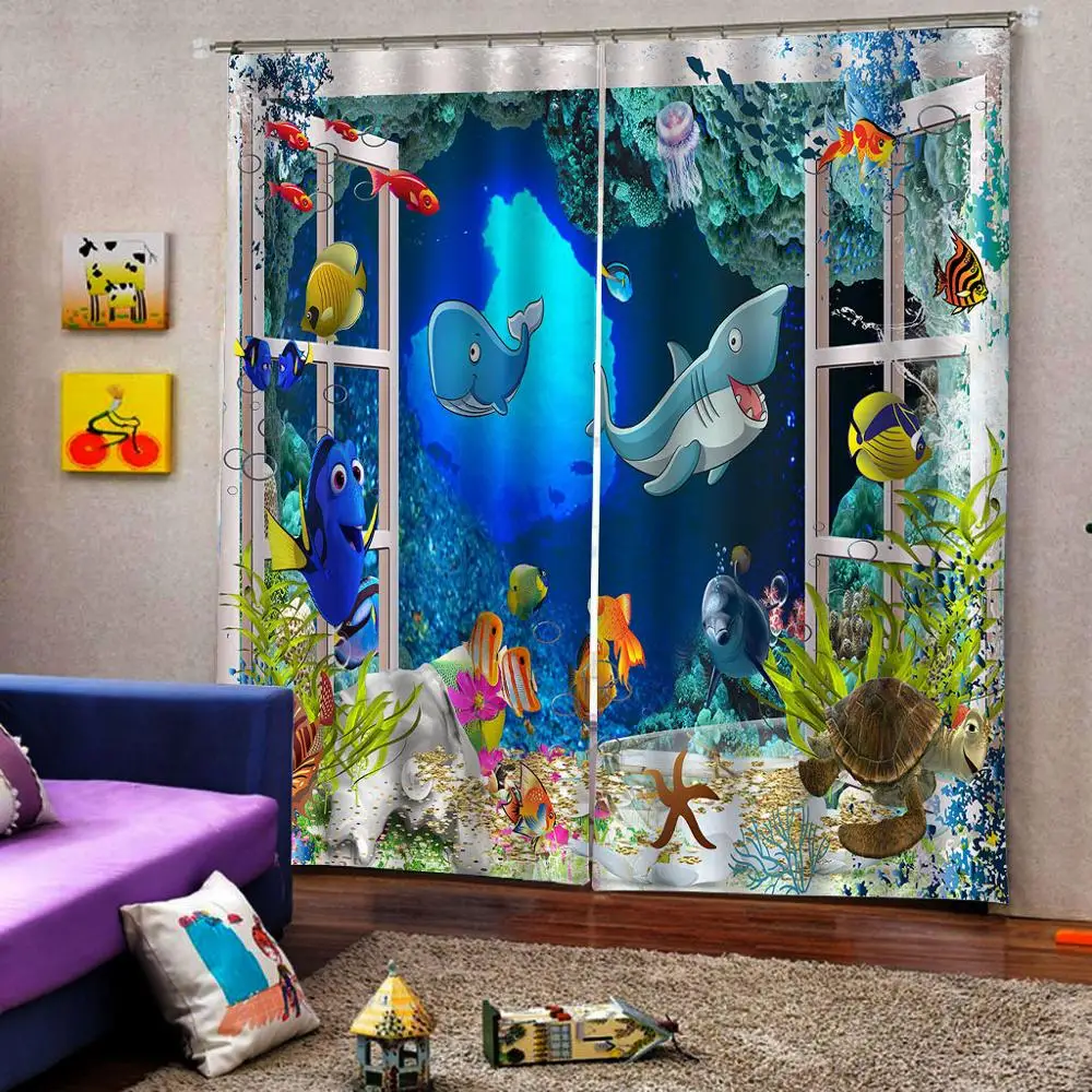 Занавески на окна для гостиной спальни Затемненные занавески синий океан