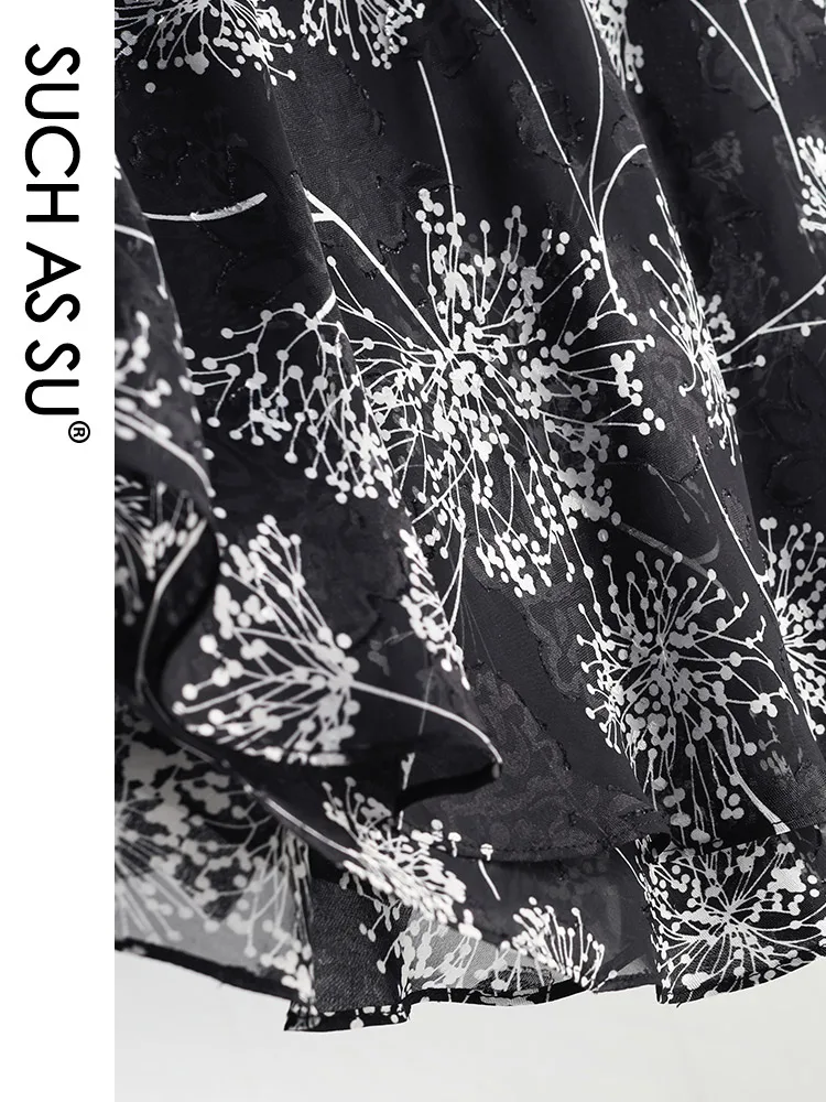 

Splice Asymmetrical Women'S Summer Skirts 2021 Black Ruffles Chiffon Elastic High Waist Slim Print Ladies Elegant Mid Long Skirt