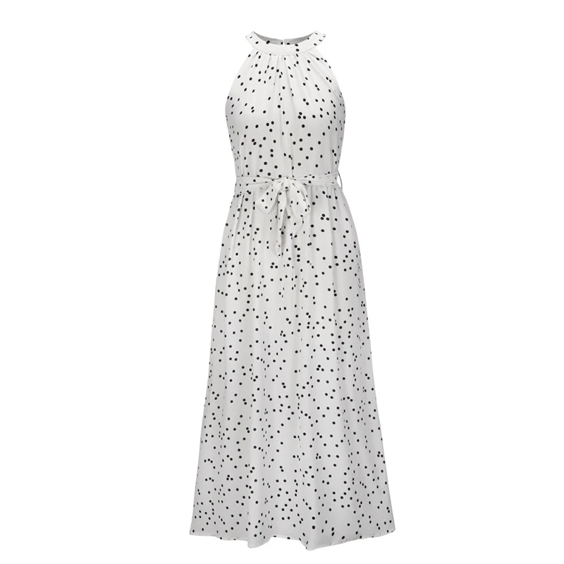 

Fad Women Summer Maxi Dress Casual Sleeveless Vacation Vestido Print Dot Long Dress Plus Size Women's Beach Dress Sundress