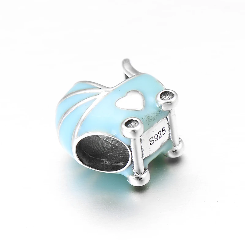 Новинка 925 пробы серебряный милый голубой эмалированный для детской тележки