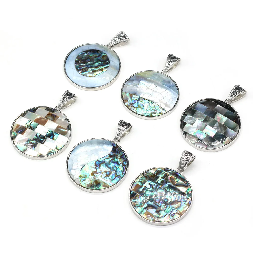 

Charm 100% Natural Stone Circular Mosaic Pattern Abalone Shell Pendant for Jewelry Making DIY Accessories Fit Necklace Earrings