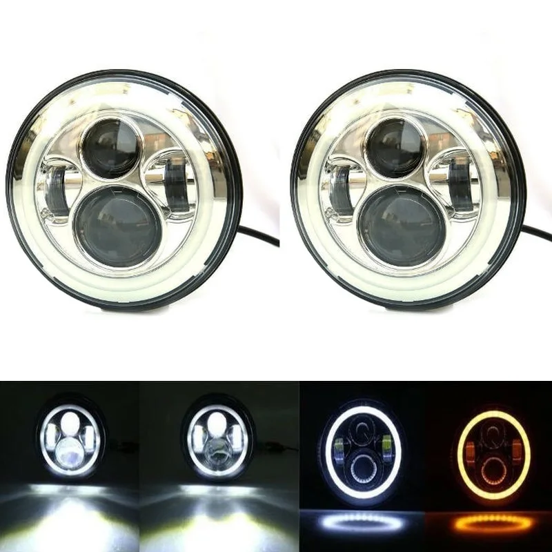 

For 07-'17 Jeep Wrangler JK 2/4 Door for Land Rover Hummer H1&H2 2PCS 7" Round LED Headlight with DRL/Amber Turn Signal Headlamp