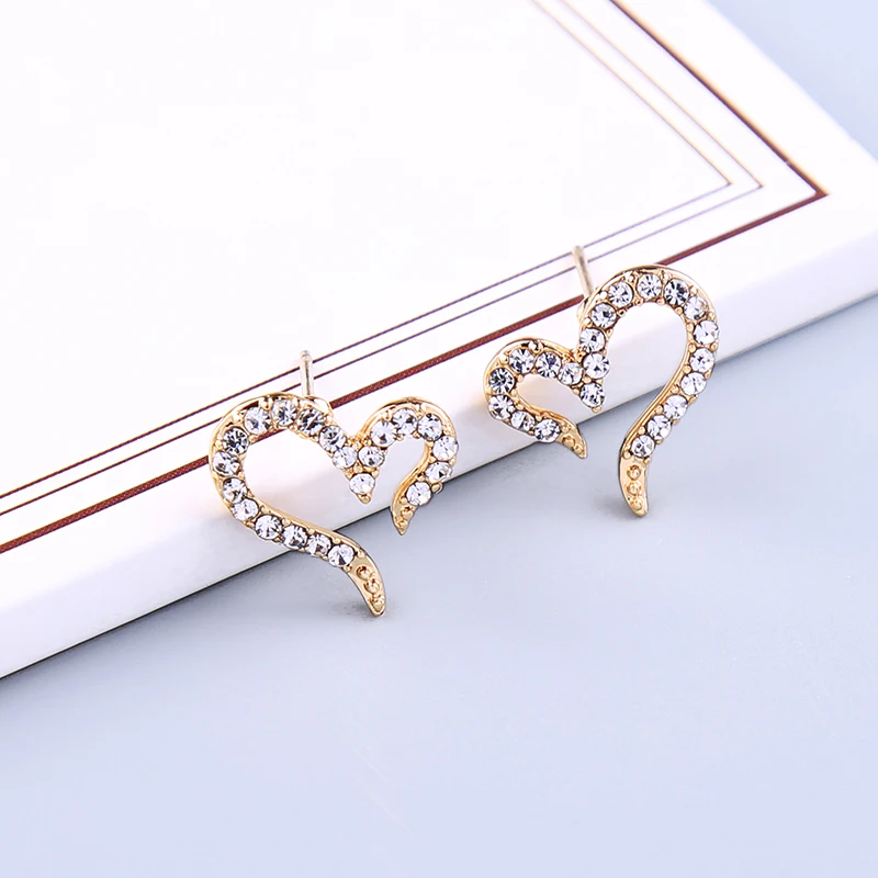 Изысканные серьги гвоздики с открытым сердцем и кристаллами для женщин подарки