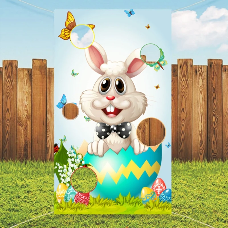 

Easter Toss Game Flag Bunny Egg Pattern Hanging Banner for Kids Adults Outdoor