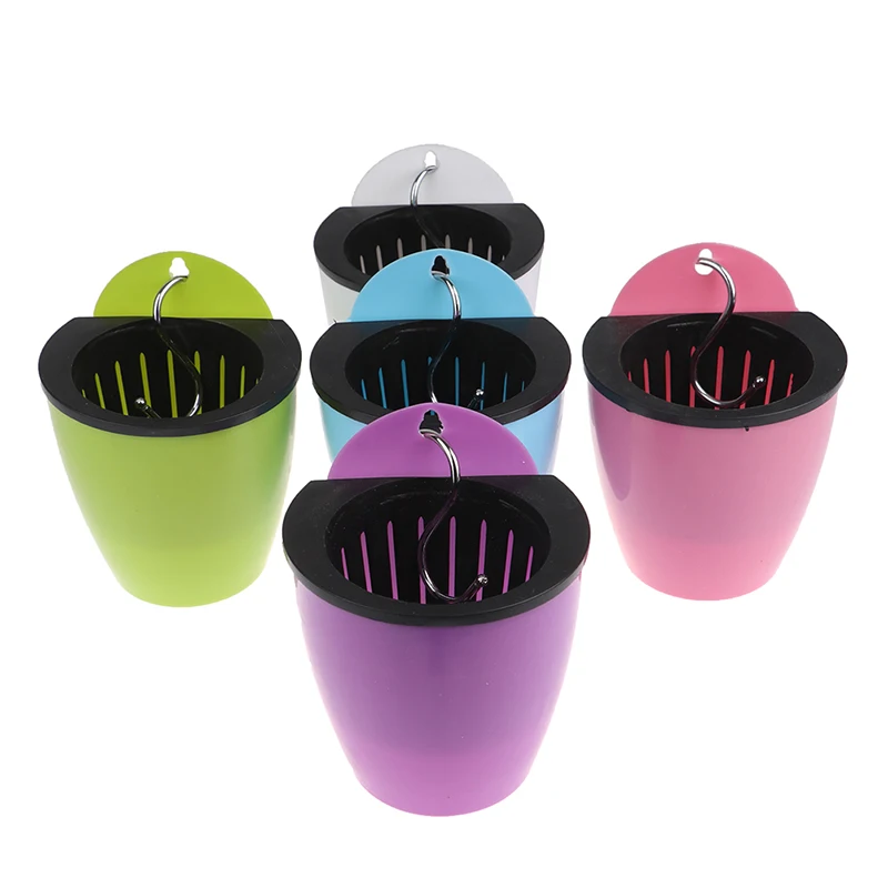 

Самополивающийся однотонный цветочный горшок, настенный автоматический пластиковый прочный садовый горшок с крючком для сада, балкона