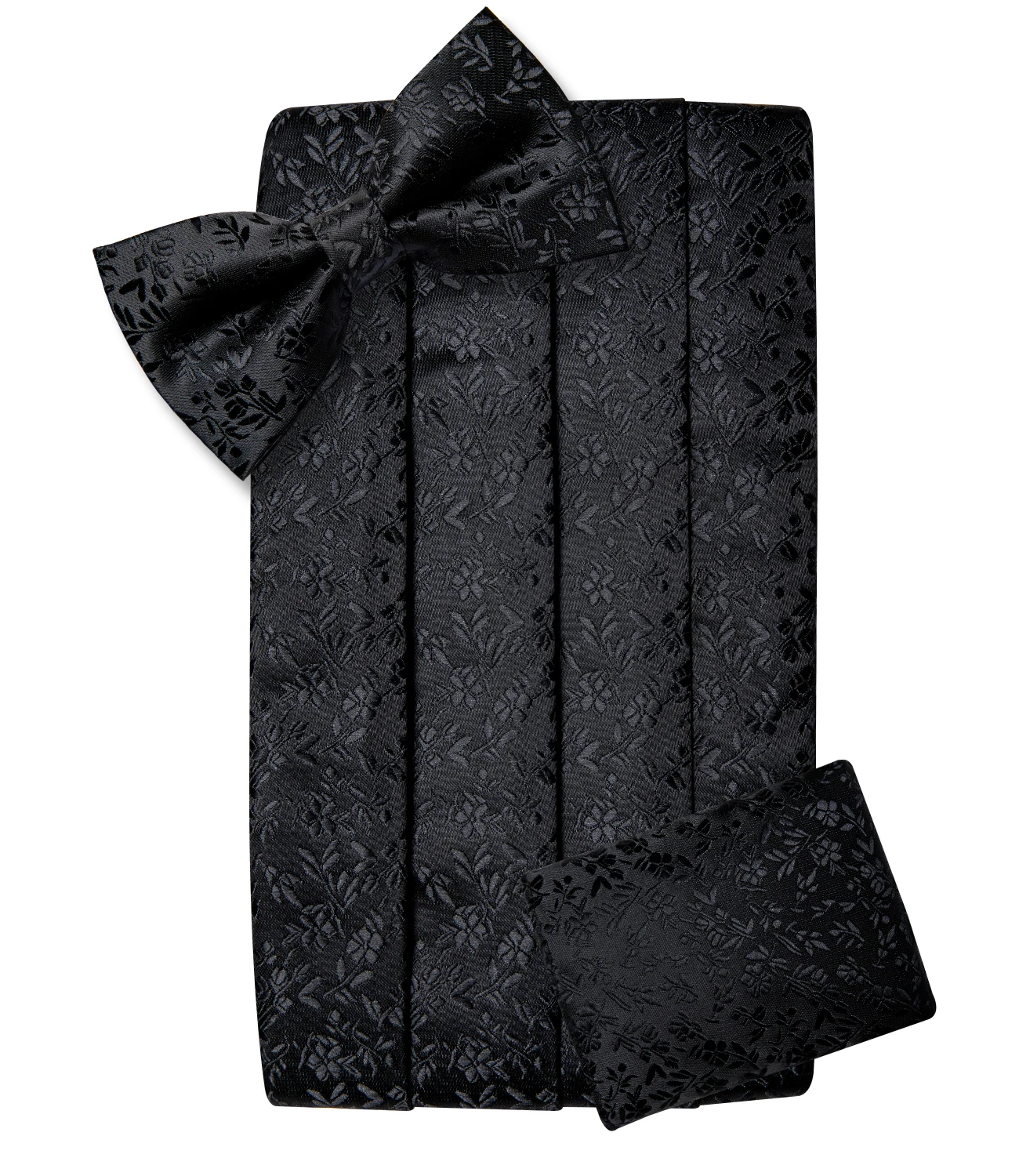 

Men's Tuxedo Cummerbund Black Silk floral Bow Tie Handerchif Brooch Chain Set Wedding Party Cummerbunds Waist Band DiBanGu