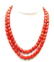 qingmos fashion thick slice 10 15mm natural red coral necklace for women with genuine 2 strands 18 19 coral chokers jewelry