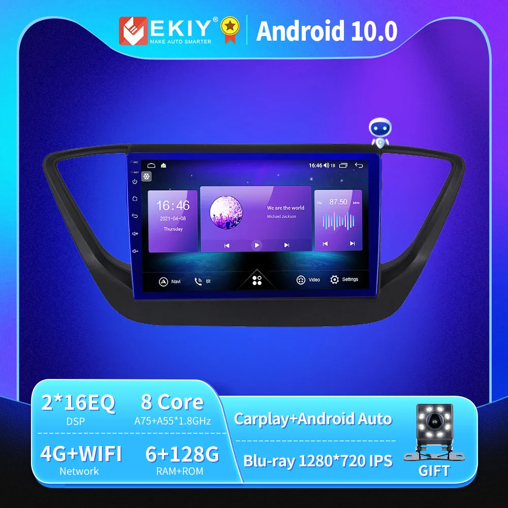 Автомагнитола EKIY для Hyundai Solaris 2 Verna 2017 2020 Android 10 автомобильное радио Blu Ray 1280*720 IPS/QLED
