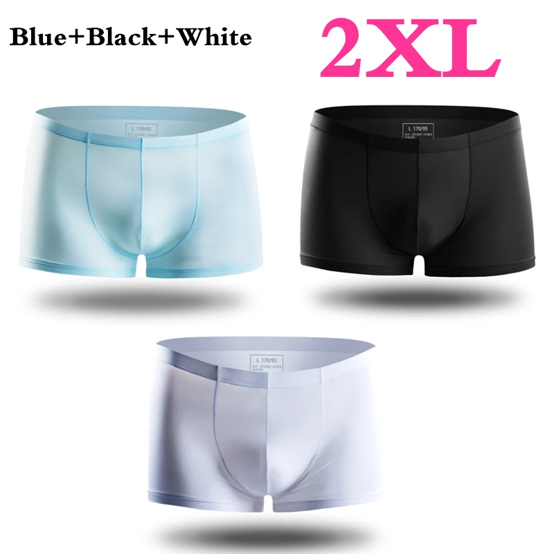 Black Blue White XXL 3 шт., Xiaomi mijia, летние, ультра-тонкие, мужские трусы, шелк льда, бесшовные, мужские боксеры, одноцветные, полупрозрачные, дышащие трусы - Color: Black Blue White XXL