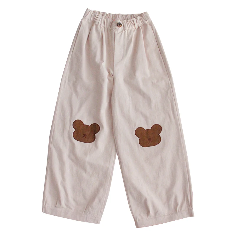 

2 Colors New Kawaii Bloomers Girl Loose Casual Women Pants Harajuku Cute Bear Soft Sister Straight Pants Mujer