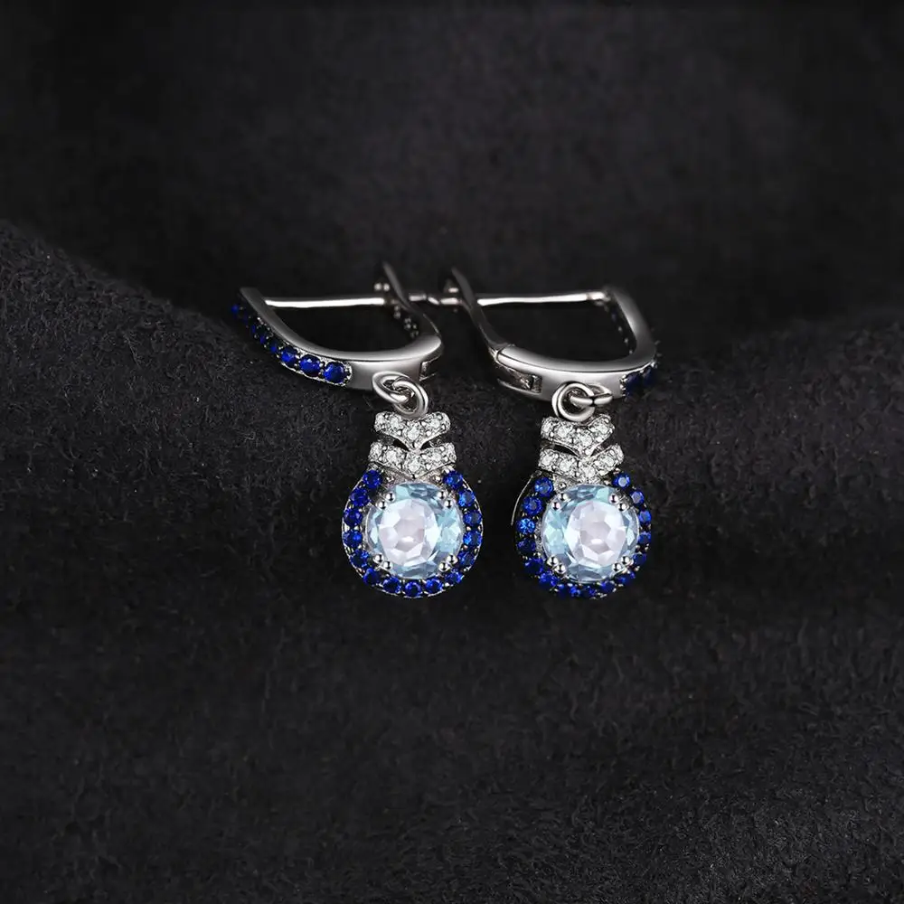 Ювелирные изделия из настоящего голубого топаза висячие серьги 925 пробы