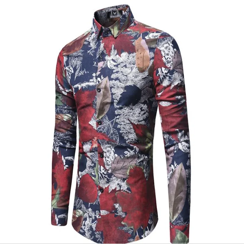 

European and American style men's fashion printed long-sleeve shirt