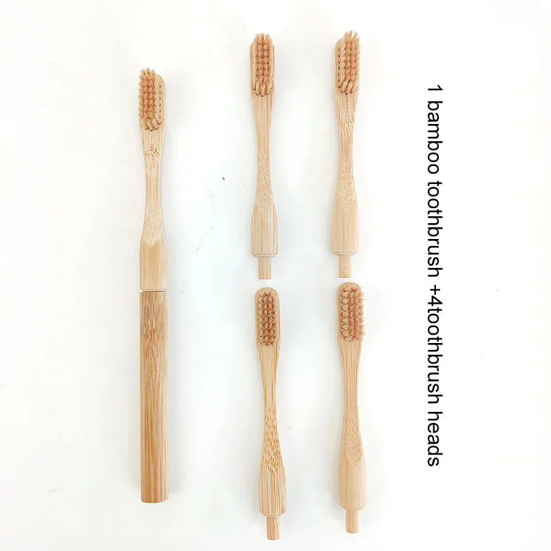 Сращивающаяся зубная щетка Бамбуковая деревянная со сменными насадками