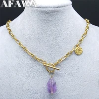 2021 fashion stainless steel purple crystal necklace chain for women gold color pendant necklace jewelry cadenas mujer nz25s02