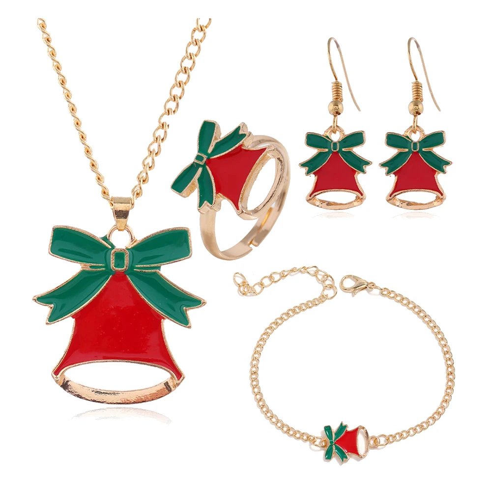 Christmas Tree Santa Elk Bell Necklace Earrings Set Fashion Luxury Romantic Women Elegant Party Gift Jewelry | Украшения и